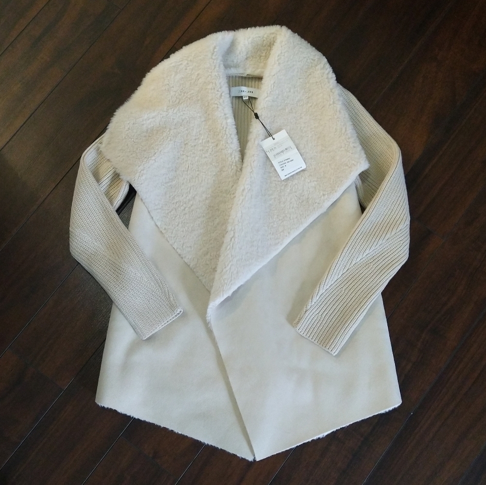 Cream Open Front Sweater Jacket